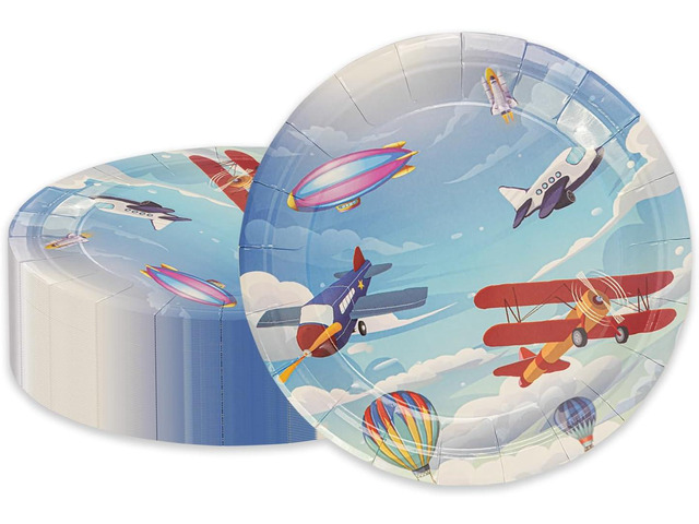 50PCS Airplane Party Paper Plates - 7Inch Airplane Blue Sky Dessert Plates for Cake Salad Fruit Disposable Decoration Supplies for Baby Shower Kids...