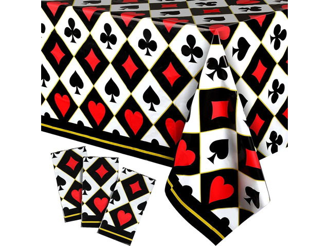 Irenare 3 Pcs Casino Poker Party Tablecloths Decor Poker Plastic Disposable Card Table Cover for Picnic Birthday Las Vegas Casino Theme Wedding...