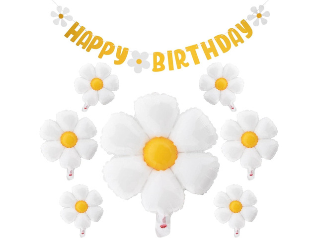 10pcs set Daisy Balloons, Shower Decoration Banners,Happy Birthday Decorations Felt Bunting for Girls Boys Birthday Party Supplies(Yellow+White)