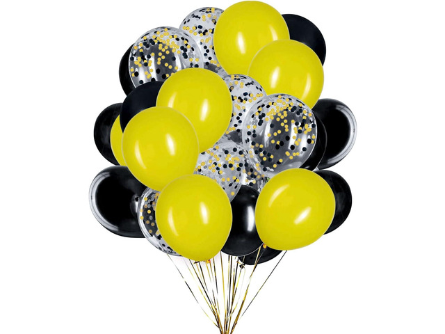 Yellow Black Balloons, Yellow and Black Confetti Latex Balloon for Party Decorations,12 Inch,Pack of 50