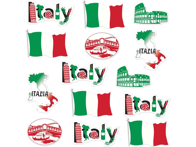 Beistle 53674 Italian Cut Outs 14 Piece Italy Decorations International Around The World Party Supplies, 12'-16', Red/White/Green/Black