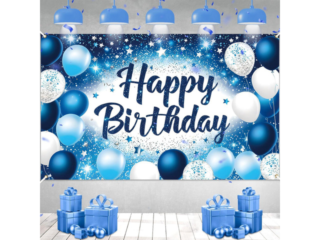 Blue Birthday Decorations Large Navy Blue and White Birthday Banner for Men Boys Happy Bday Backdrop Banner Baby Shower Photo Booth Background for...