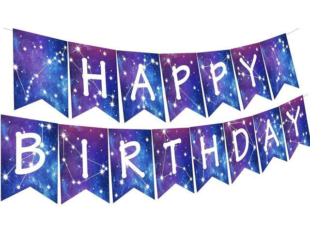Galaxy Birthday Decorations Galaxy Happy Birthday Banner Space Astrology Party Decorations for Boys Girls Planet Starry Sky Theme Party Banner...