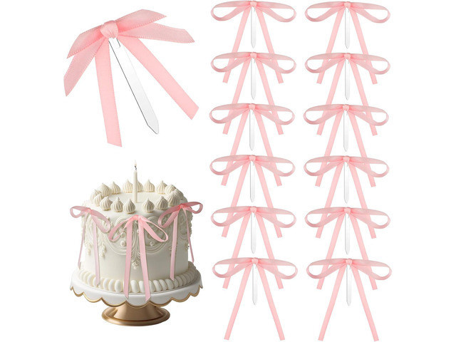 Teenyyou 12 Pcs Hot Pink Bow Ribbon Cake Toppers 5 x 7 Inches Satin Bow Cake Toppers Coquette Party Decorations for Wedding Bridal Gender Reveal...