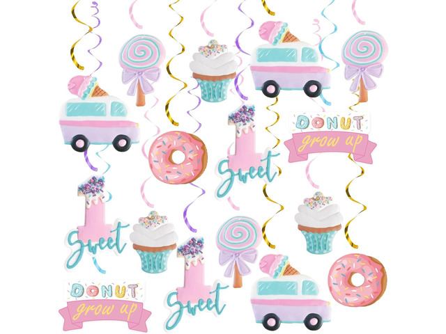 Pastel Ice Cream Sweet One First Birthday Party Decorations, Ice Cream and Donut Party Hanging Swirl, Summer Ice Cream Party Ceiling Hanging...