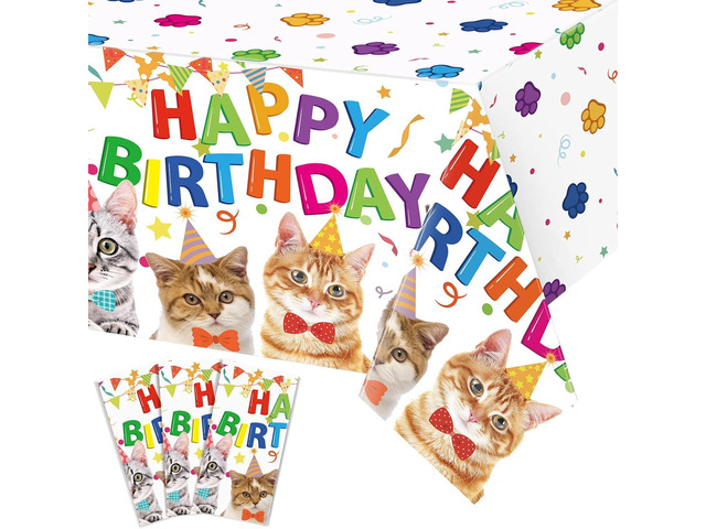 Capoda 3 Pack Cute Cat Theme Plastic Tablecloth 54 x 108 Inch Kitten Cat Paw Print Disposable Table Cover for Kids Baby Shower Birthday Decorations...