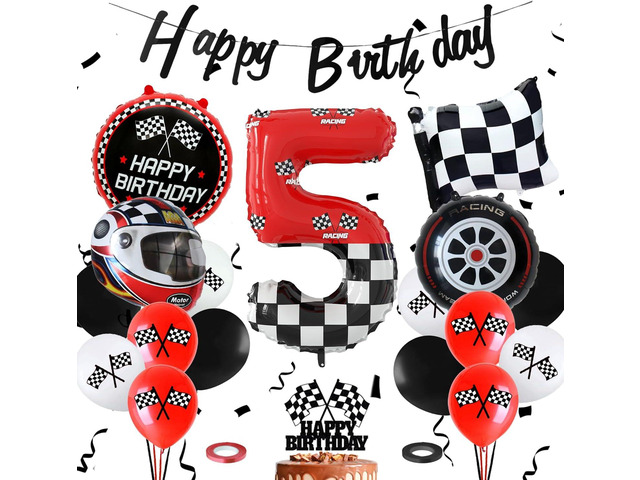 Race Car Theme Foil Balloons Set Red Black White Checkered Flag Balloons for Racing Car Kid Birthday Party Decorations Baby Shower Supplies (Number...