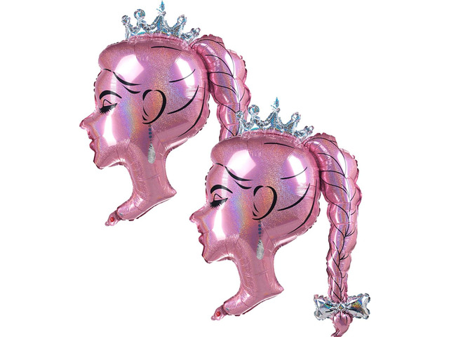 2Pcs Pink Princess Foil Balloon Bow Girl Head Balloons Crown Doll balloons For Princess Theme Party Decorations Photo Booth Backdrop Little Girl...