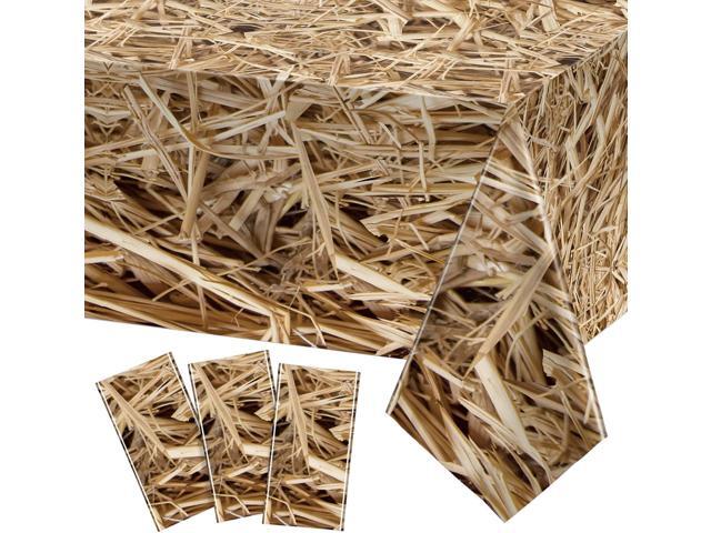 Tudomro 3 Pcs Plastic Hay Tablecloth Farm Hay Plastic Tablecloth Autumn Straw Tablecover Waterproof Cowboy Western Table Cloth for Harvest...