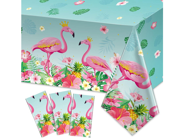 Mixweer 3 Pieces Flamingo Tablecloths Disposable Summer Tablecloth Plastic Tropical Luau Table Covers Flamingo Party Decorations Table Cloth for...