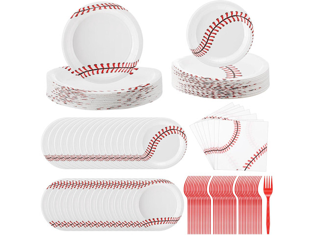 Zhehao 192 Pcs Baseball Paper Plates and Napkins Set Baseball Party Supplies Decorations 7 Inch 9 Inch Disposable Paper Plates Napkins and Forks...