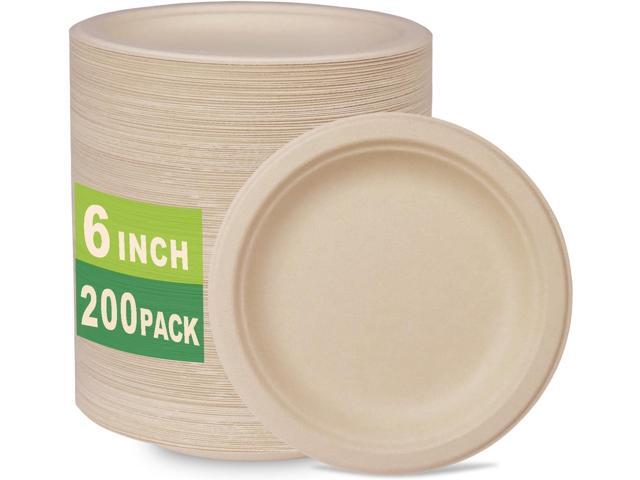 GreenWorks 200 Count 6 Small Compostable Dessert Plates, Heavy-duty Unbleached Biodegradable Bagasse and Bamboo fiber Paper Plates