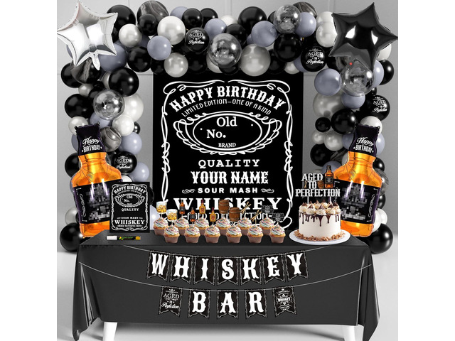 Whiskey Birthday Decorations for Men Aged to Perfection Birthday Party Supplies with Backdrop Tablecloth Whiskey Bar Banner Balloon Garland Poster...