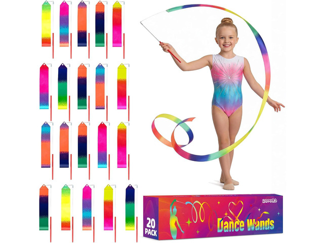 20 Pack Ribbon Dancing Wands for Kids, Rainbow Dance Ribbon Streamers,Princess Party Favors Supplies Decorations,Girls Artistic Gymnastics Twirling...