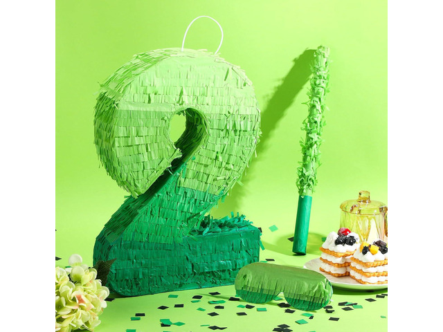 WinnerWhy Number Piñata Decorations 16 Inch Gradient Green Piñata with Blindfold Stick and Confetti for Birthday Baby Shower Safari Jungle Themed...