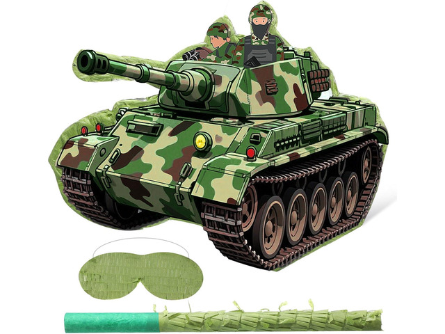 Pasimy Tank Piñata with Blindfold and Stick Army Camo Tank Piñata Bundle for Military Theme Birthday Baby Shower Camouflage Party Decorations...