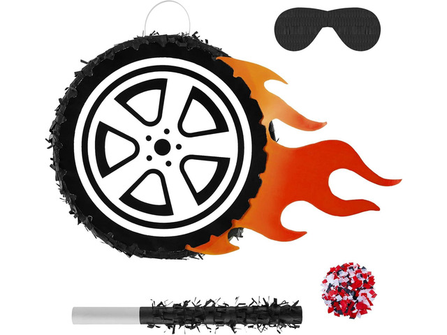 Car Wheel Pinata Race Car Birthday Party Supplies 12.9 Inch Car Theme Party Decorations for Baby Shower, Bridal Shower, Race Car Theme Party
