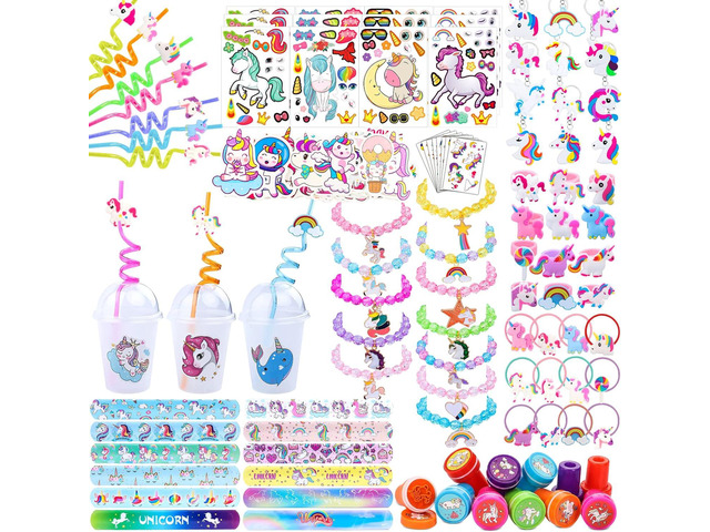 220Pcs Unicorn party favors for kids, Unicorns Theme Birthday party decoration with bracelet Tattoos for goodies bag Fillers Carnival Prizes,...