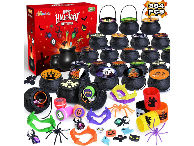 Shemira 384 PCS Halloween Party Favors Bulk for Kids, 48 Pack Prefilled Witch Cauldrons with Halloween Toys, Halloween Goodie Bag Fillers,...