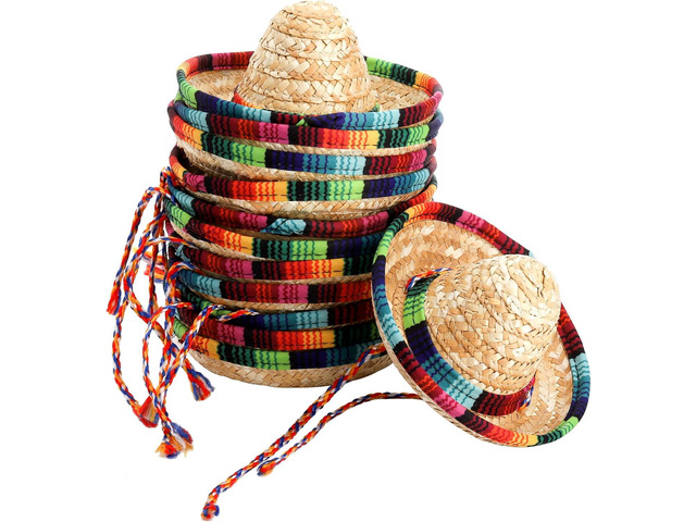Frcctre 12 Pack Mini Mexican Hat Natural Straw Sombrero Party Hats, 5.5 Inch Carnival Mexican Birthday Cinco de Mayo Costume Hats Party Dolls Pets...