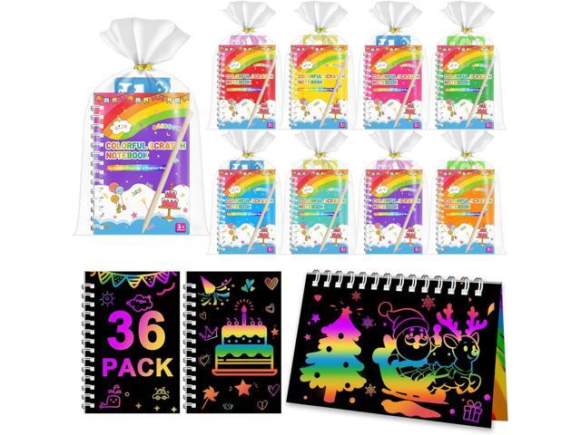 iooo Party Favors for Kids: 36 Pack Scratch Art Notebooks with Rainbow Colors, 2-in-1 Coloring & Scratch Books, Bulk Birthday Gifts, Goodie Bags,.