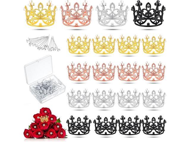 Sureio 100 Pcs Bouquet Wedding Corsages Pins for Flowers and 20 Pcs Crown Cake Topper Flower Rhinestone Head Pins Mini Tiara Birthday Cake Topper.