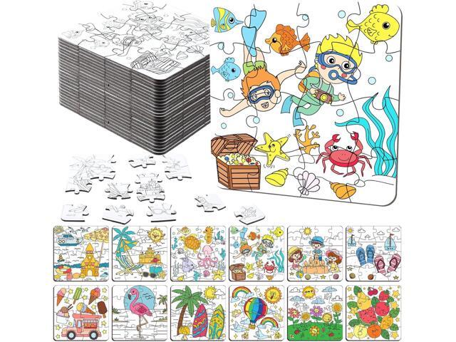 Realspring 24 Pack Color Your Own Jigsaw Puzzles for Kids 3-5, 4-6, 6-8, Coloring Crafts DIY Paper Puzzles Party Favors Gifts for Toddler Children.