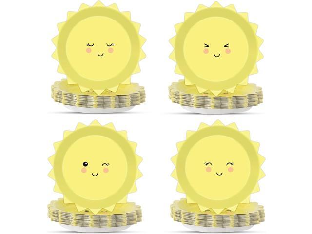 48 Pcs Yellow Sunshine Party Plates First Trip Around The Sun Paper Plates Sunshine Dinner Plates Summer Disposable Tableware for Sun 1st Birthday.