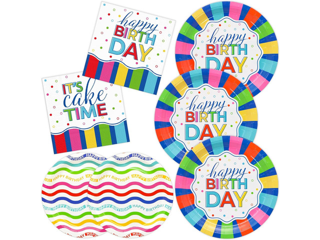 DYLIVeS Happy Birthday Party Supplies Plates and Napkins Kit, Waves Birthday Theme Tableware Birthday Party Table Decorations Supplies, Disposable...