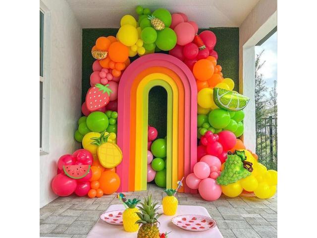 Fruit Balloon Garland Arch Kit Pink Rose Red Yellow Green Orange Balloons with Watermelon strawberry Lemon Orange Foil Balloons for Twotti Fruity.