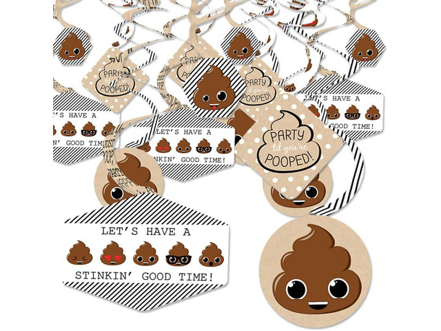 Big Dot of Happiness Party Til Youre Pooped - Poop Emoji Party Hanging Decor - Party Decoration Swirls - Set of 40