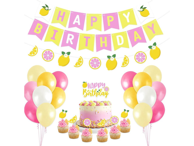 Lemon Party Decorations Happy Birthday Banner Lemon Garland Lemonade Cake Topper Cupcake Toppers Balloons for Lemonade Theme Birthday Party...