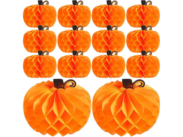 JOVITEC 10 Pack Thanksgiving Table Decor Honeycomb Pumpkins 10.2 Inch Paper Fall Hanging Pumpkin Decorations 3D Tissue Centerpieces for Halloween...