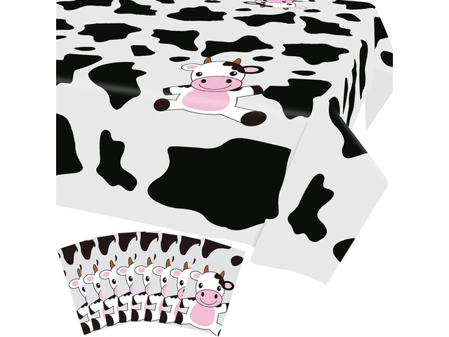 8 Pcs Cow Print Plastic Tablecloth, Farm Animal Themed Parties Tablecovers for Cow Theme Birthday Party Supplies, Black and White