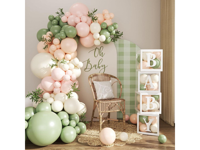 Pink and Sage Green Balloon Arch Garland Kit, 132Pcs Wildflower Baby Shower Decorations for Girl Boxes with Letters for Boho Baby Shower Gender...