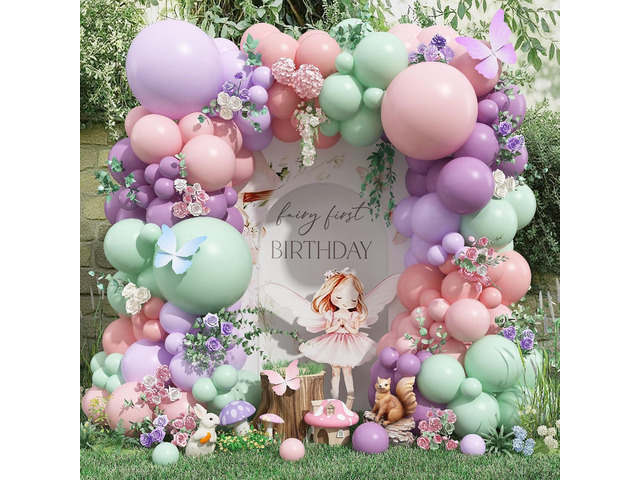 Fairy Wonderland Balloon Arch Kit, 128Pcs Pastel Pink Purple Green Balloon Garland Kit for Baby Girls Fairy First Birthday Spring Garden Tea Party...