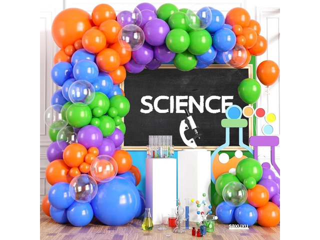 Science Balloon Arch Kit, 122Pcs Purple Dark Blue Green Orange Transparent Colorful Balloons for Boys Science Birthday Party Lab Scientist Lab...