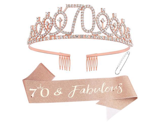 Semato 70 & Fabulous Birthday Crown and Sash Kit- 70th Birthday Gifts for Women 70th Birthday Party Supplies (rose gold)