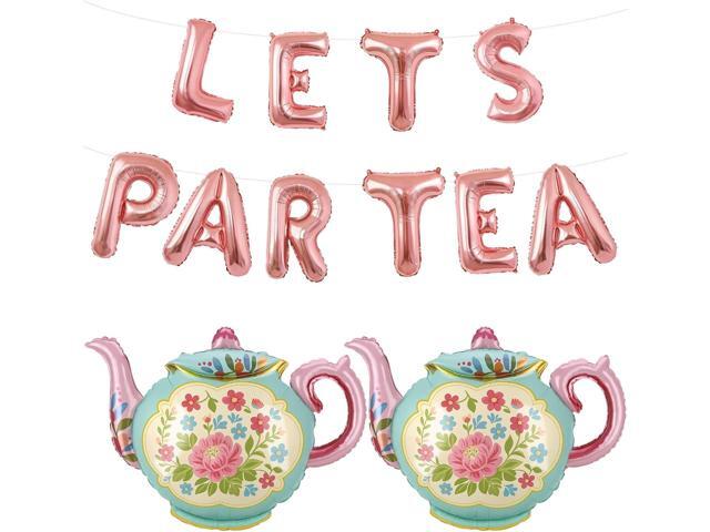 LET'S PAR TEA Banner Balloons, 35' Huge Teapot Aluminum Foil Balloons for Birthday, Baby Shower, Wedding, Bridal, Engagement, Bachelorette,.