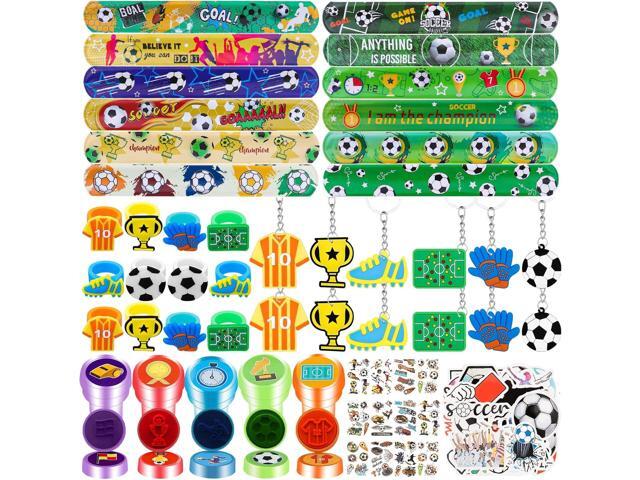 108Pcs Soccer Party Favors Soccer Stamps Slap Bracelets Keychains Rings Stickers Temporary Tattoos for Kids Birthday Party Supplies, Sports Party,.