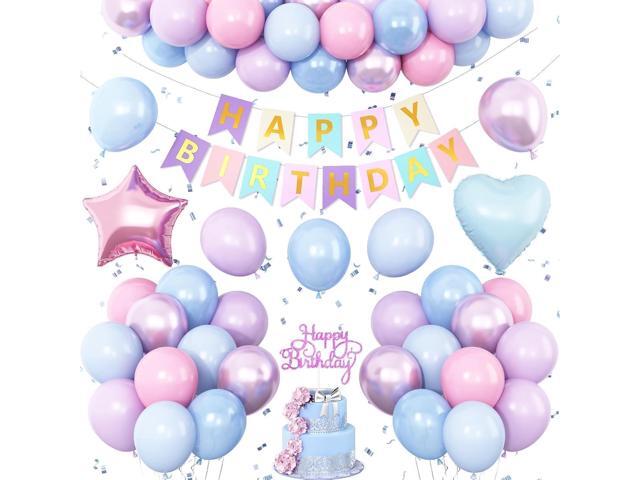 Pink Purple Blue Birthday Decorations,Mermaid Snowflake Birthday Balloon Pastel Iridescent Pearl Balloon Decor Happy Birthday Banner Heart Foil.