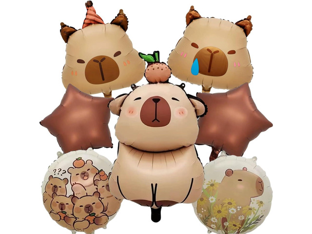 7 PCS 24' Capybara Foil Balloons - Animal Theme Birthday Decorations for Baby Shower, Gender Reveal Party Supplies, Durable Aluminum Mylar Balloons...