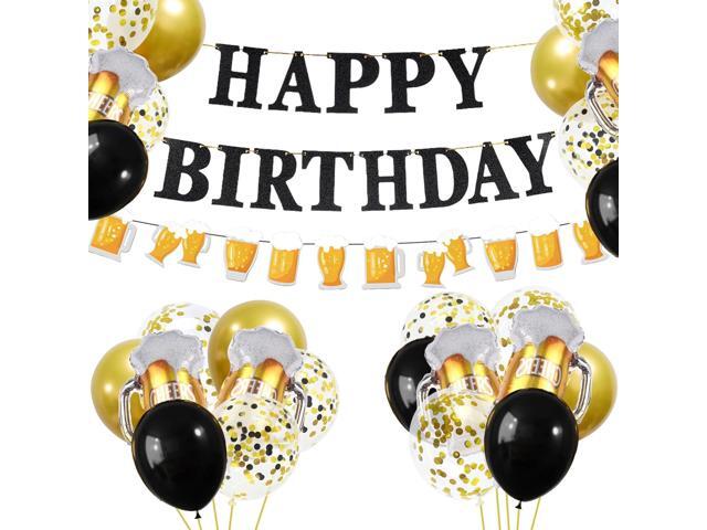 ZHENGYE Black Gold Birthday Party Decorations Set - Happy Birthday Banner, Balloons, Latex Balloons, Themed Party Supplies for Men, Women