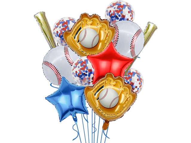 Baseball Party Balloons,Baseball Glove Jumbo Foil Mylar Baseball Bat Balloons for Birthday Sports Theme Supplies,Confetti Red and Blue white Foil...