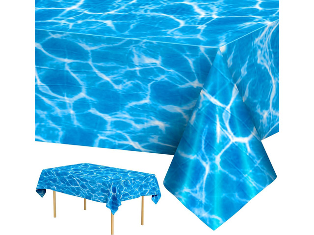 3 Pieces Ocean Tablecloth - Under The Sea Ocean Waves Table Cloths, Plastic Rectangle Blue Water Print Table Cover for Beach Pool Birthday Party...