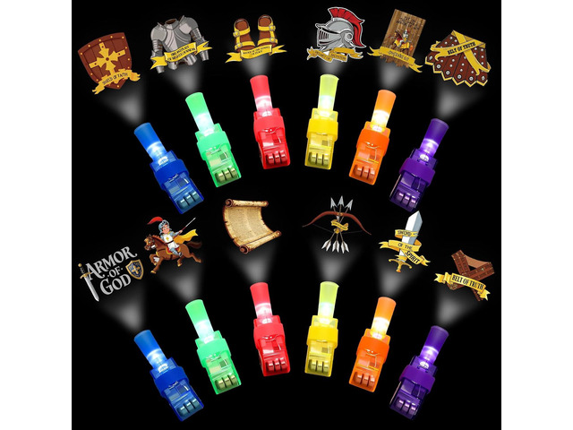 Tuanse 24 Pcs Armor of God Finger Lights Bulk, Glow in The Dark Christian Armor of God Party Favors for Kids, Summer VBS Vacation Bible School...