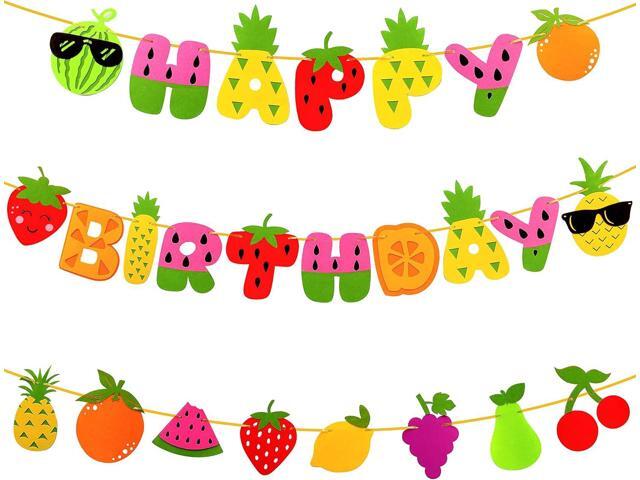 Fruit Theme Birthday Party Decorations Happy Birthday Felt Banner Fruit Patterns Garland for Summer Fruit Themed Party Baby Shower Supplies