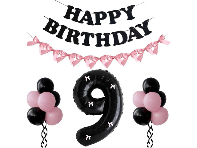 PLAP Birthday Number Balloon Bow Black Party Supplies 32 'Birthday Number Decoration (Pink black number set 9)