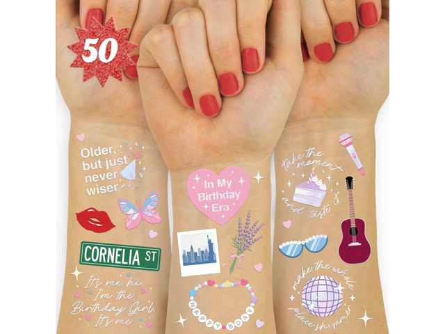 xo, Fetti Birthday Temporary Tattoos - 50 Iridescent Styles Bday Decorations, Birthday Girl Party Accessory, Karma Theme Favor, Concert Gift,...