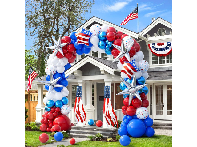 151pcs Red White and Blue Balloon Garland Arch Kit Patriotic Decorations with Exploding Star Balloons for Graduation Party Supplies Nautical Party...